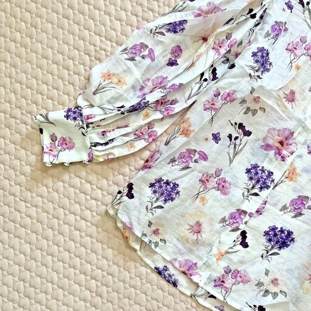 $398 NWOT Kivari Linen blend Shirt Women's Size 6 Blouse Floral Long sleeve - Picture 5 of 10